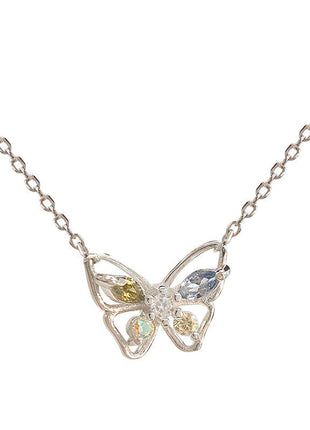 Colorful Diamond-Studded S925 Sterling Silver Butterfly Necklace for Women | Caroeas