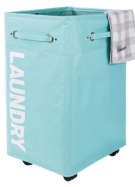Caroeas Wheeled Laundry Hamper Light Blue Breathable Cover Heavy Duty Laundry Sorter Dirty Clothes Organizer Waterproof Foldable Laundry Basket Extra Large Laundry Bag