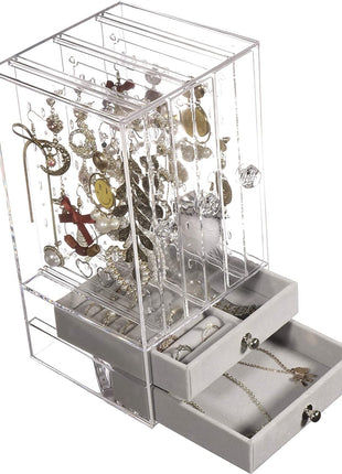 Jewelry Organizer with 3 Drawers Clear Acrylic Jewelry Box | Caroeas