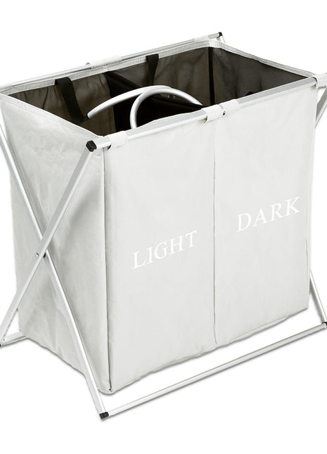 Foldable Laundry Hamper 2 Compartments Easy Sorting Increased Secure with Drawstring Closure - Caroeas