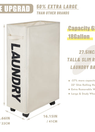 4 Size Tall Laundry Basket Roller Laundry Hamper with Wheels | Caroeas