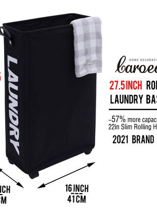 White Laundry Basket Clothes Basket with Lid Rolling Hamper | Caroeas