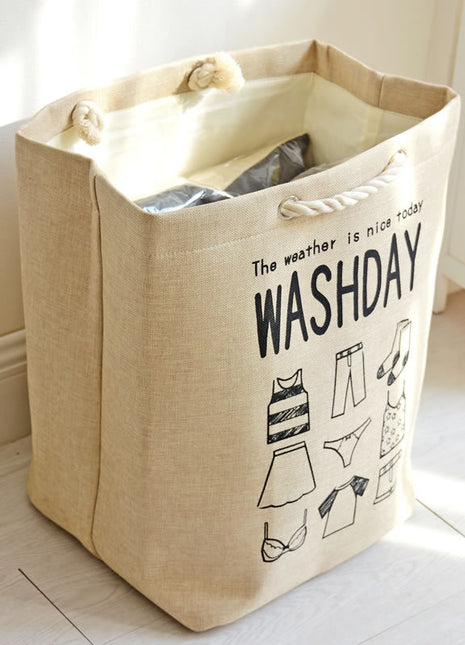 Square laundry Basket Thick Cotton Linen Fabric hamper Foldable Organization Tote - Caroeas