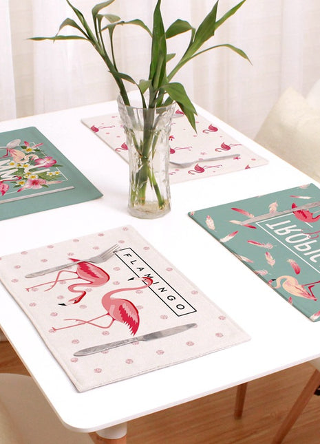 Flamingo Linen Placemats Originality Square Home Placemats Food Safe & Heat Insulation - Caroeas