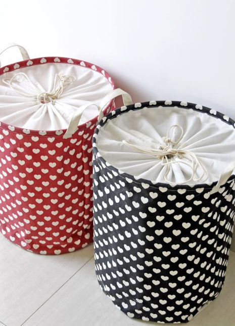 Small Hearts Fabric Laundry Storage Basket Round Laundry Hamper - Caroeas