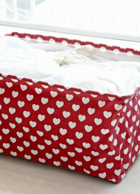 Small Hearts Square Laundry Basket Waterproof Clothing Hamper Black Red - Caroeas