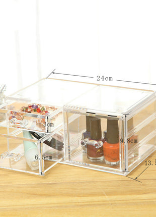 Sleek Platte Clear Makeup Organizer with Drawer for Jewelry Cosmetics and Crafts - Caroeas