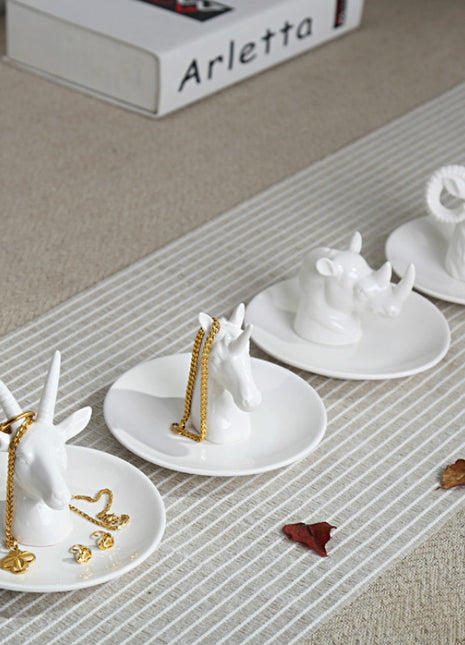Elegant Handmade Trinket Tray White Jewelry Holder Special Unicorn Design Brings Good Luck - Caroeas