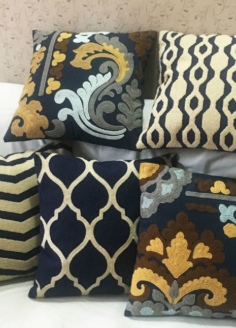 Exotic Embroidery Throw Pillow Covers Set of 5 Elegant Designs for Home - Caroeas