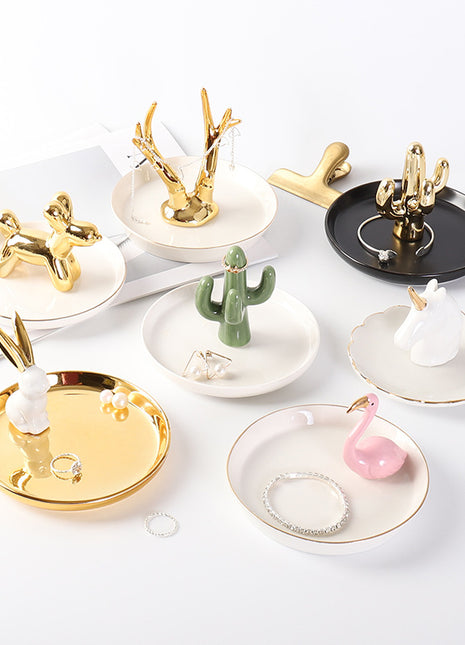 Cute Ceramic Jewelry Tray Handmade High Quality Stand Rings Holder - Caroeas