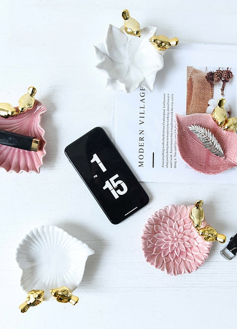 Glossy Porcelain Jewelry Tray Rings Holder Premium Quality 10 Designs Available - Caroeas