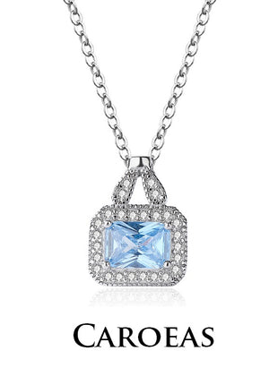 S925 Sterling Silver Diamond Necklace for Women - White/Blue | Caroeas