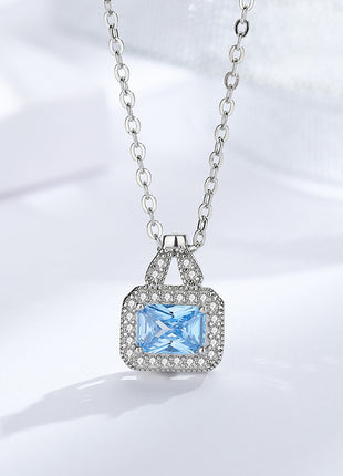 S925 Sterling Silver Diamond Necklace for Women - White/Blue | Caroeas