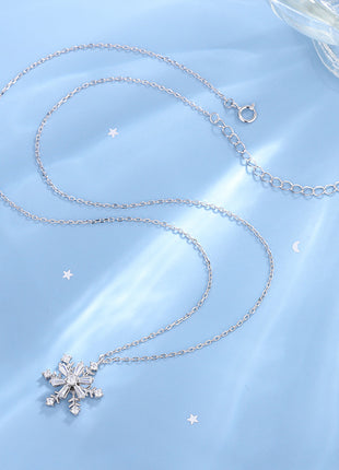 Premium Diamond-Studded Rotating S925 Sterling Silver Snowflake Necklace for Women | Caroeas