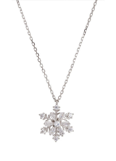 Premium Diamond-Studded Rotating S925 Sterling Silver Snowflake Necklace for Women | Caroeas