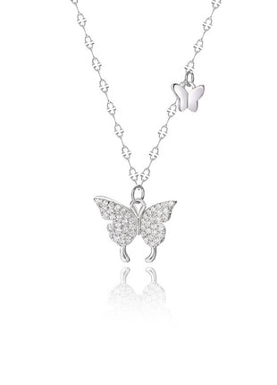 Premium Diamond-Studded S925 Sterling Silver Butterfly Necklace | Caroeas