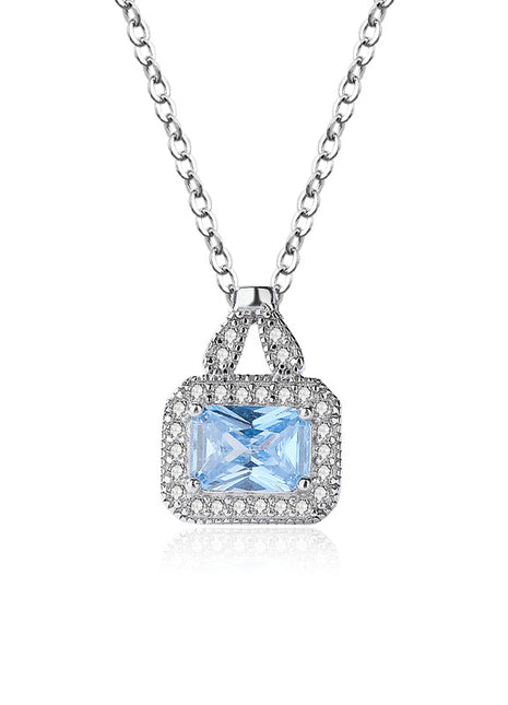 S925 Sterling Silver Diamond Necklace for Women - White/Blue | Caroeas