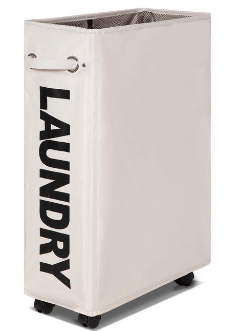 Caroeas 26-inches Rolling Slim Laundry Basket with wheels, Collapsible Laundry hamper on Wheels Tall Thin Narrow Foldable Storage Bins for Corner