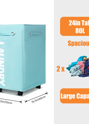 Caroeas Wheeled Laundry Hamper Light Blue Breathable Cover Heavy Duty Laundry Sorter Dirty Clothes Organizer Waterproof Foldable Laundry Basket Extra Large Laundry Bag