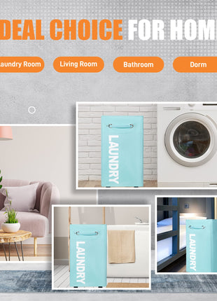 Caroeas Wheeled Laundry Hamper Light Blue Breathable Cover Heavy Duty Laundry Sorter Dirty Clothes Organizer Waterproof Foldable Laundry Basket Extra Large Laundry Bag