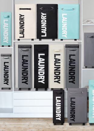 Caroeas Wheeled Laundry Hamper Light Blue Breathable Cover Heavy Duty Laundry Sorter Dirty Clothes Organizer Waterproof Foldable Laundry Basket Extra Large Laundry Bag