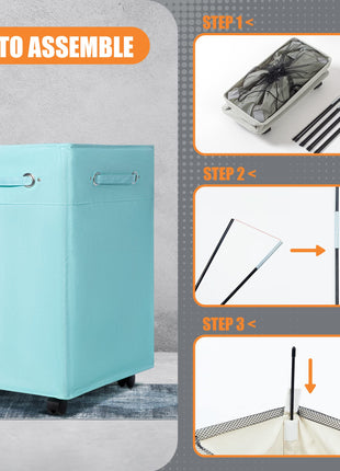 Caroeas Wheeled Laundry Hamper Light Blue Breathable Cover Heavy Duty Laundry Sorter Dirty Clothes Organizer Waterproof Foldable Laundry Basket Extra Large Laundry Bag