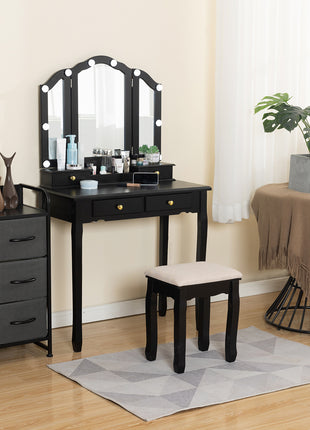 Vanity Set with Mirror and 10 LED Light Bulbs & 3 Color Lighting Modes