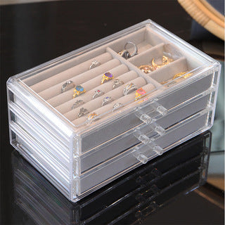 Jewelry Organizer with 3 Drawers Clear Acrylic Jewelry Box | Caroeas