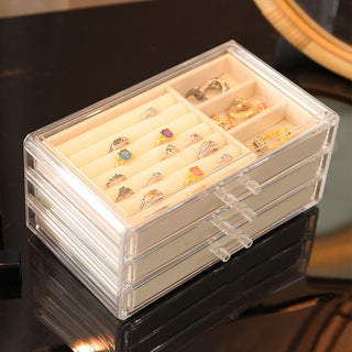 Jewelry Organizer with 3 Drawers Clear Acrylic Jewelry Box | Caroeas 24X11X13.5CM / Beige1