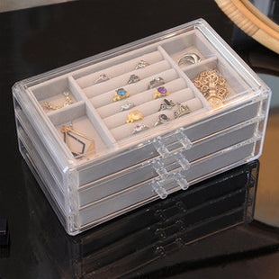 Jewelry Organizer with 3 Drawers Clear Acrylic Jewelry Box | Caroeas
