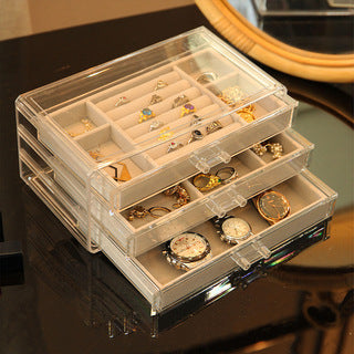 Jewelry Organizer with 3 Drawers Clear Acrylic Jewelry Box | Caroeas 24X11X13.5CM / Beige2