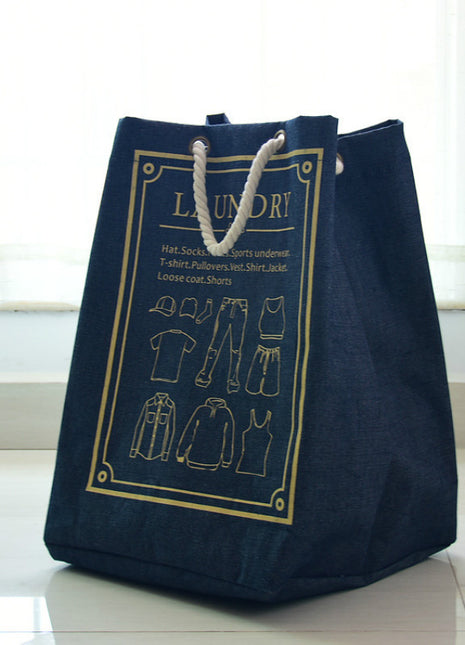 Collapsible Denim Fabric Laundry Basket Waterproof Organization Bag Square Tote Bag - Caroeas