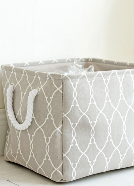 Thickened Grey Hamper with Simple Western Style Pattern Square Utility Closet Organization Bag Foldable - Caroeas