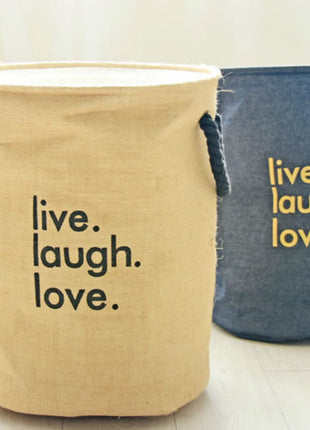 Live Laugh Love Dirt-resistant Black Handles Storage Basket Thickened Jute Denim Fabric - Caroeas