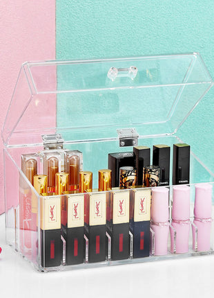 Clear Makeup Organizer for Lip Gloss with Spacious Cubes and Various Sizes Including Rotating Design - Caroeas