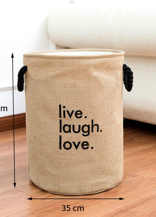 Live Laugh Love Dirt-resistant Black Handles Storage Basket Thickened Jute Denim Fabric - Caroeas