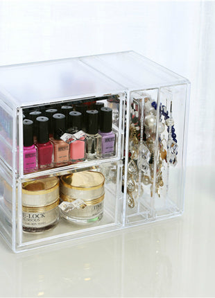 Modern Jewelry Box for Makeup and Accessory Storage with 4 Drawers and 2 Panels - Caroeas