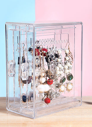 Girls Jewelry Box Clear Standing Design with 2 Panels for Earrings Storage - Caroeas