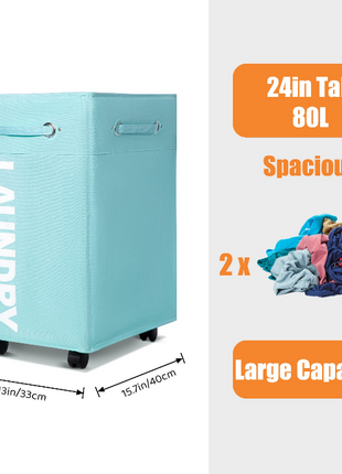 4 Size Tall Laundry Basket Roller Laundry Hamper with Wheels | Caroeas