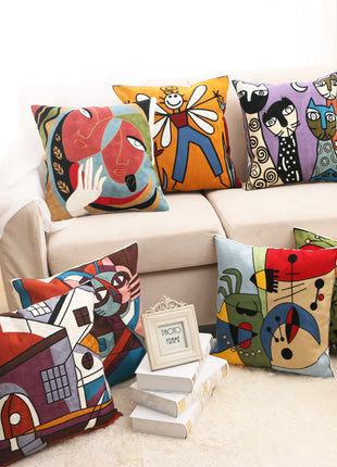 Picasso Art Embroidery Zippered Throw Pillow Covers Wool Threads Soft Touch - Caroeas