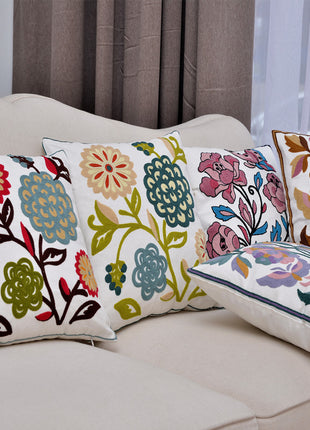 Embroidery Replacement Cushion Covers Flower Patterns Elegant Design 100% Cotton - Caroeas