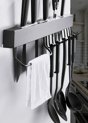 Wall Rack with Hooks with Sturdy Frame and Powerful Adhesion for Pots and Knifes Storage - Caroeas