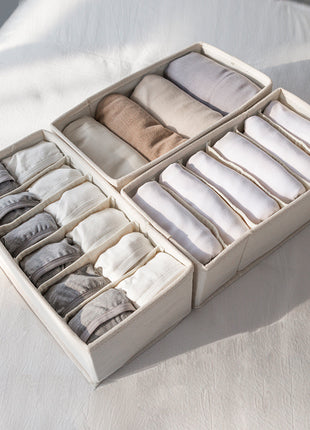 Drawer Organizer for Clothes Linen Cotton Comfortable Touch Lightweight 4 Sizes Natural White - Caroeas