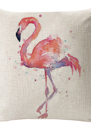 Lovely Cushion Covers with Pink Flamingo and Soft Linen Surface 18 x18 Suitable for Bedroom and Living Room - Caroeas