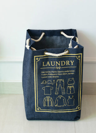 Collapsible Denim Fabric Laundry Basket Waterproof Organization Bag Square Tote Bag - Caroeas