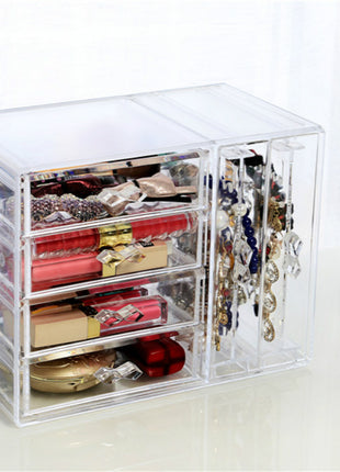 Modern Jewelry Box for Makeup and Accessory Storage with 4 Drawers and 2 Panels - Caroeas