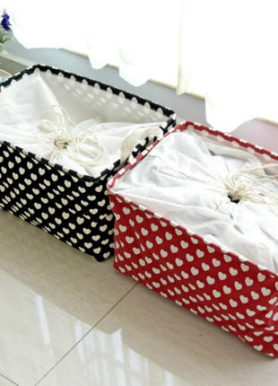 Small Hearts Square Laundry Basket Waterproof Clothing Hamper Black Red - Caroeas