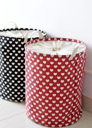 Small Hearts Fabric Laundry Storage Basket Round Laundry Hamper - Caroeas