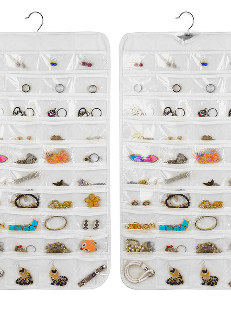 Hanging Jewelry Organizer Closet Slim Design with 80 Clear Pockets to Keep Items Visible - Caroeas