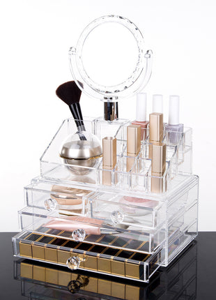 Makeup Vanity Organizer with Mirror to Keep Cosmetics Easy Access - Caroeas